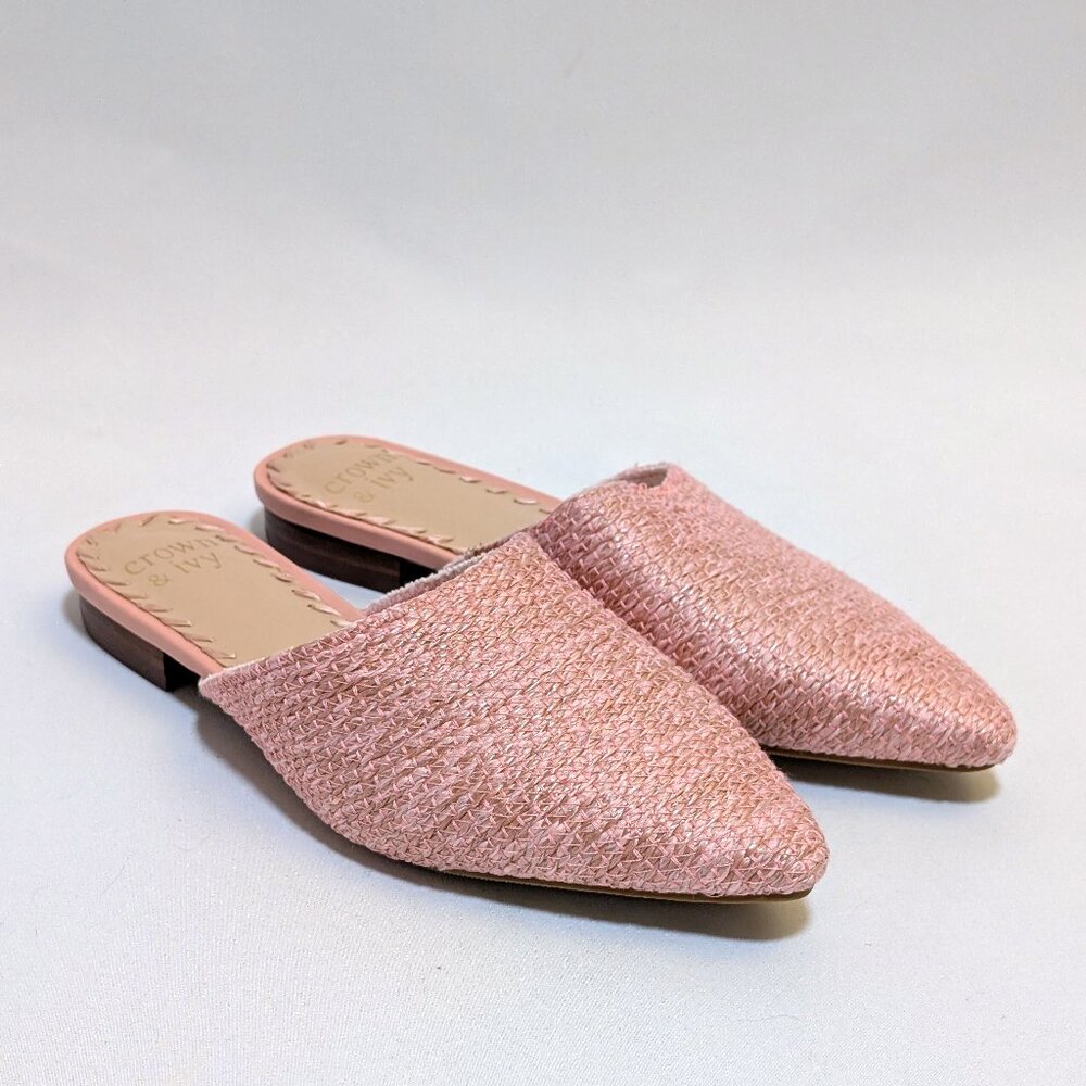 crown & ivy Pink Woven Pointed Toe Mules